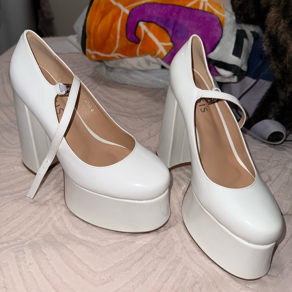 White Chunky Platform Heels